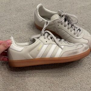 Adidas Samba Shoes in Off-White and Light Brown